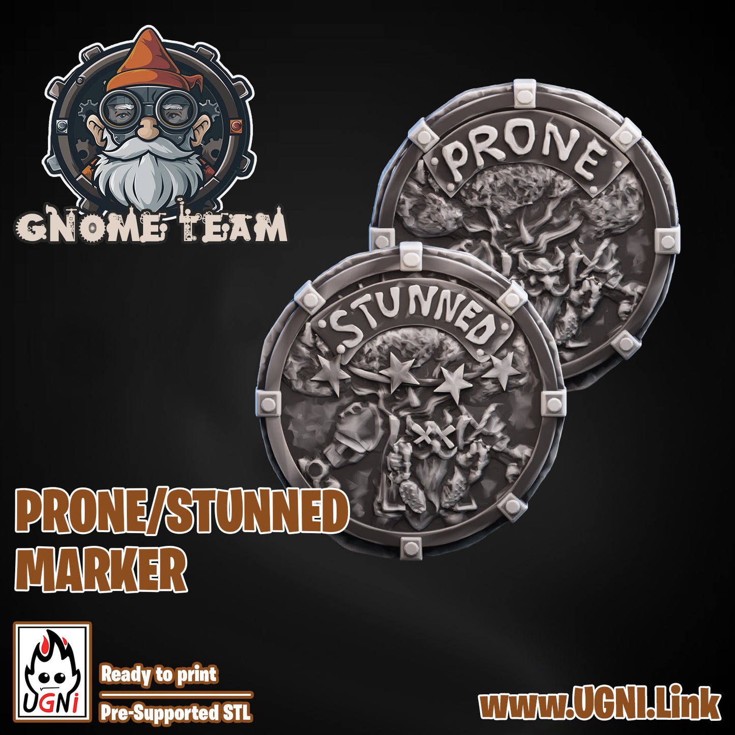 Gnome Team - Prone Marker (2pcs) | UGNI Miniatures | Resin