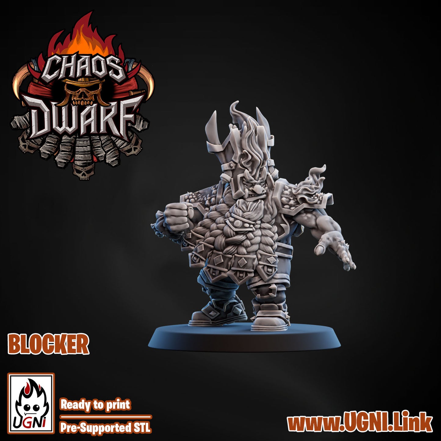 Magma Chaos Dwarf Team - Blocker 03 | UGNI Miniatures | Resin