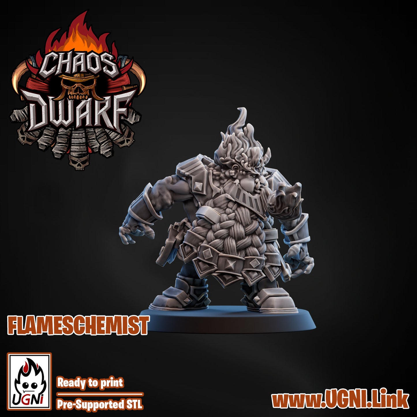 Magma Chaos Dwarf Team - Flameschemist 01 | UGNI Miniatures | Resin