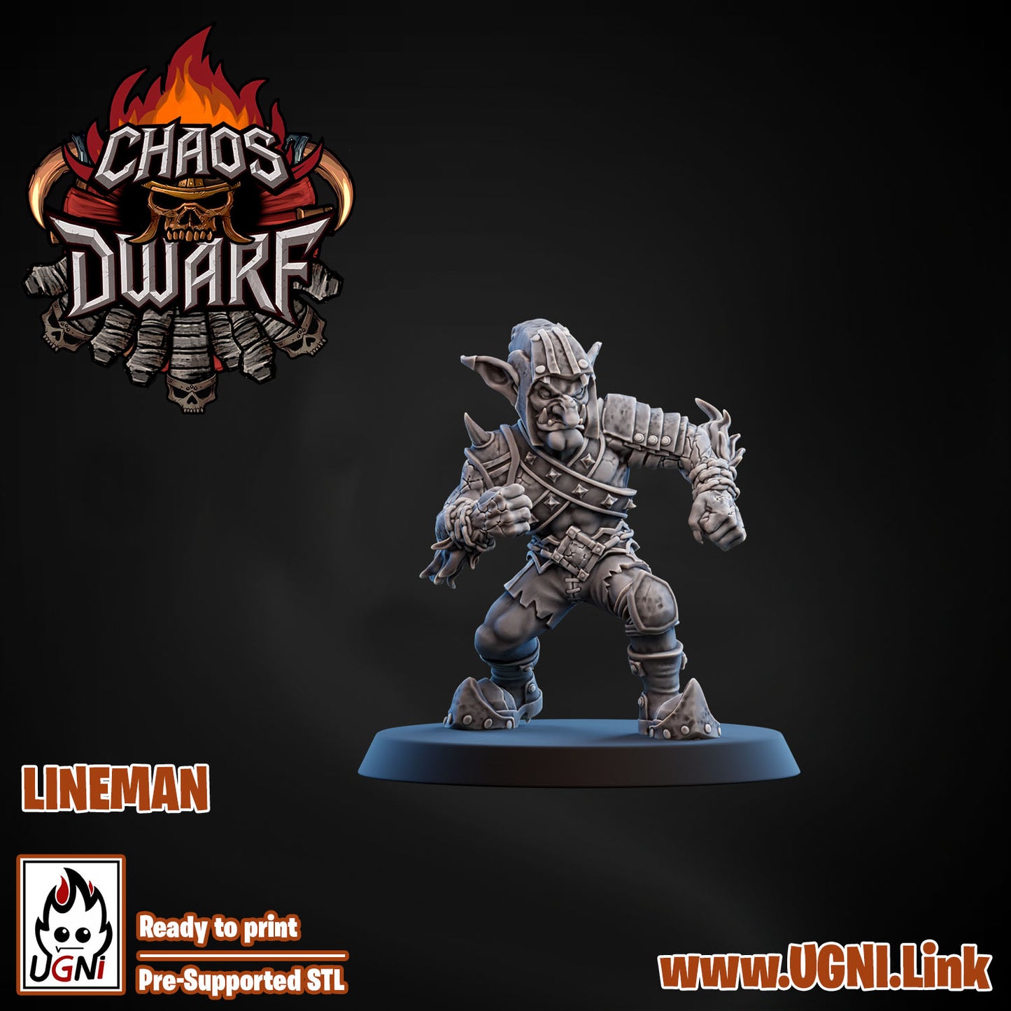Magma Chaos Dwarf Team - Lineman 04 | UGNI Miniatures | Resin