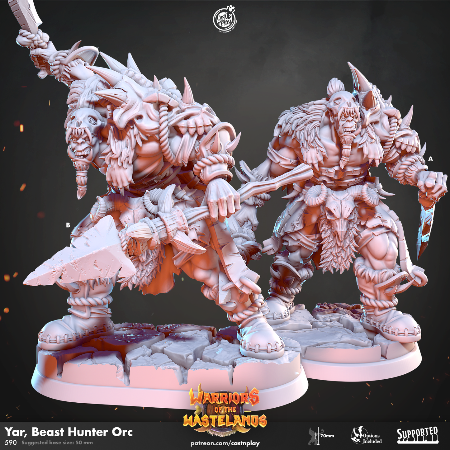 Yar, Beast Hunter Orc - Warriors of the Wastelands | Cast N Play | Resin