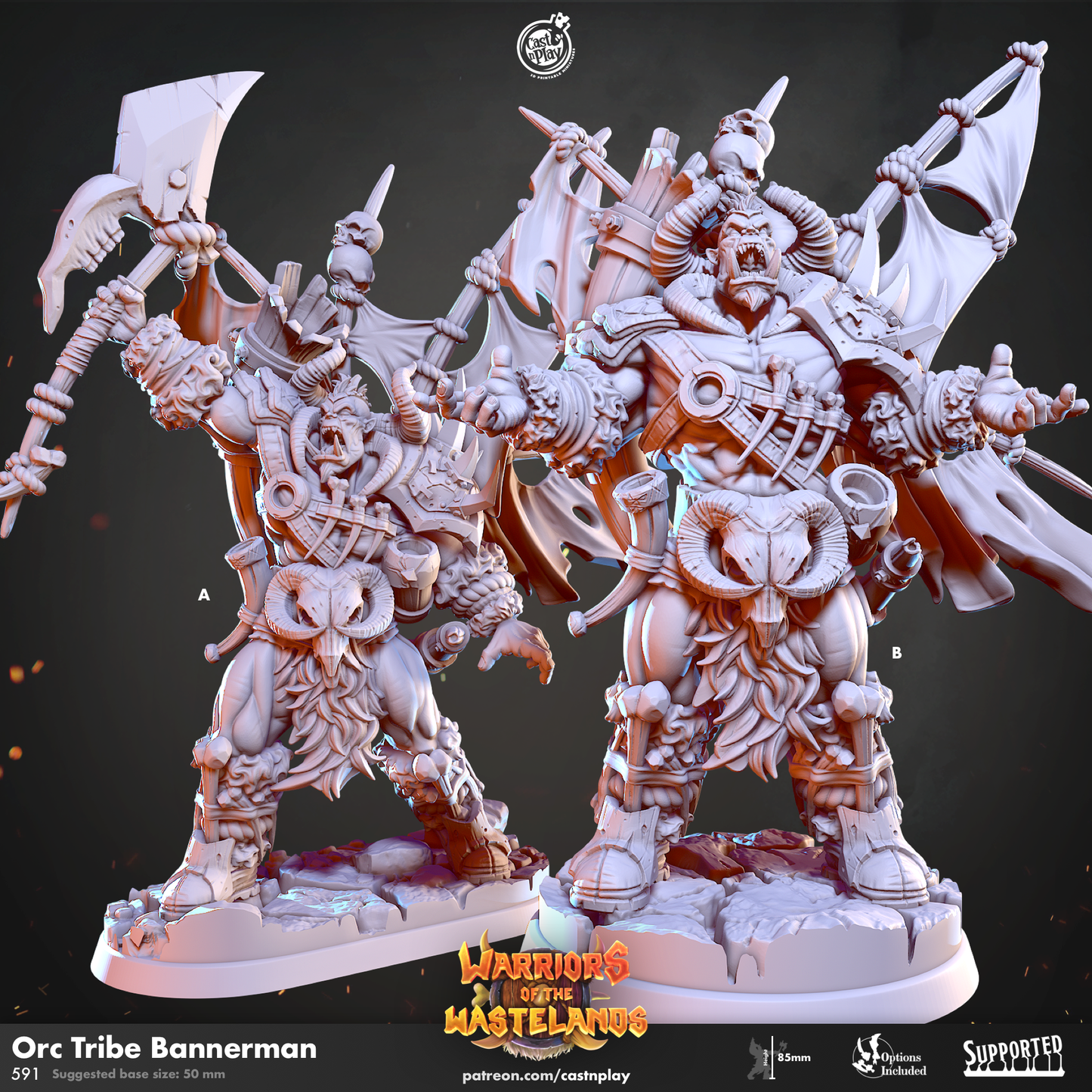 Orc Tribe Bannerman - Warriors of the Wastelands | Cast N Play | Resin