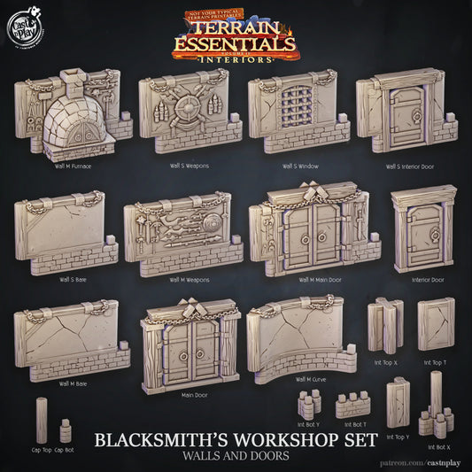Blacksmith's Workshop Walls and Doors - Terrain Essentials Interiors | Cast N Play | Resin