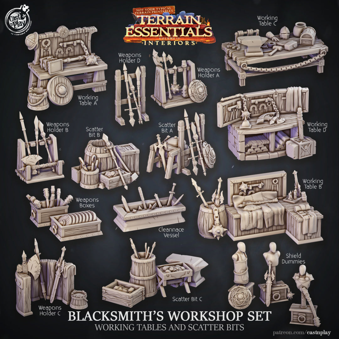 Blacksmith's Workshop Props - Terrain Essentials Interiors | Cast N Play | Resin